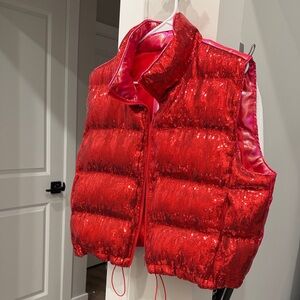 NWT Red Sequin Puffer Vest